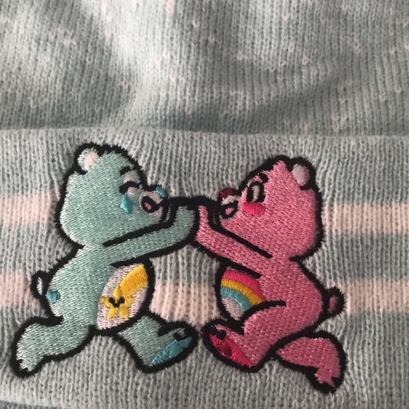 Care Bears Light Blue Knit Tuque With White Pom Pom Stitched Logo New With Tag - Picture 5 of 11